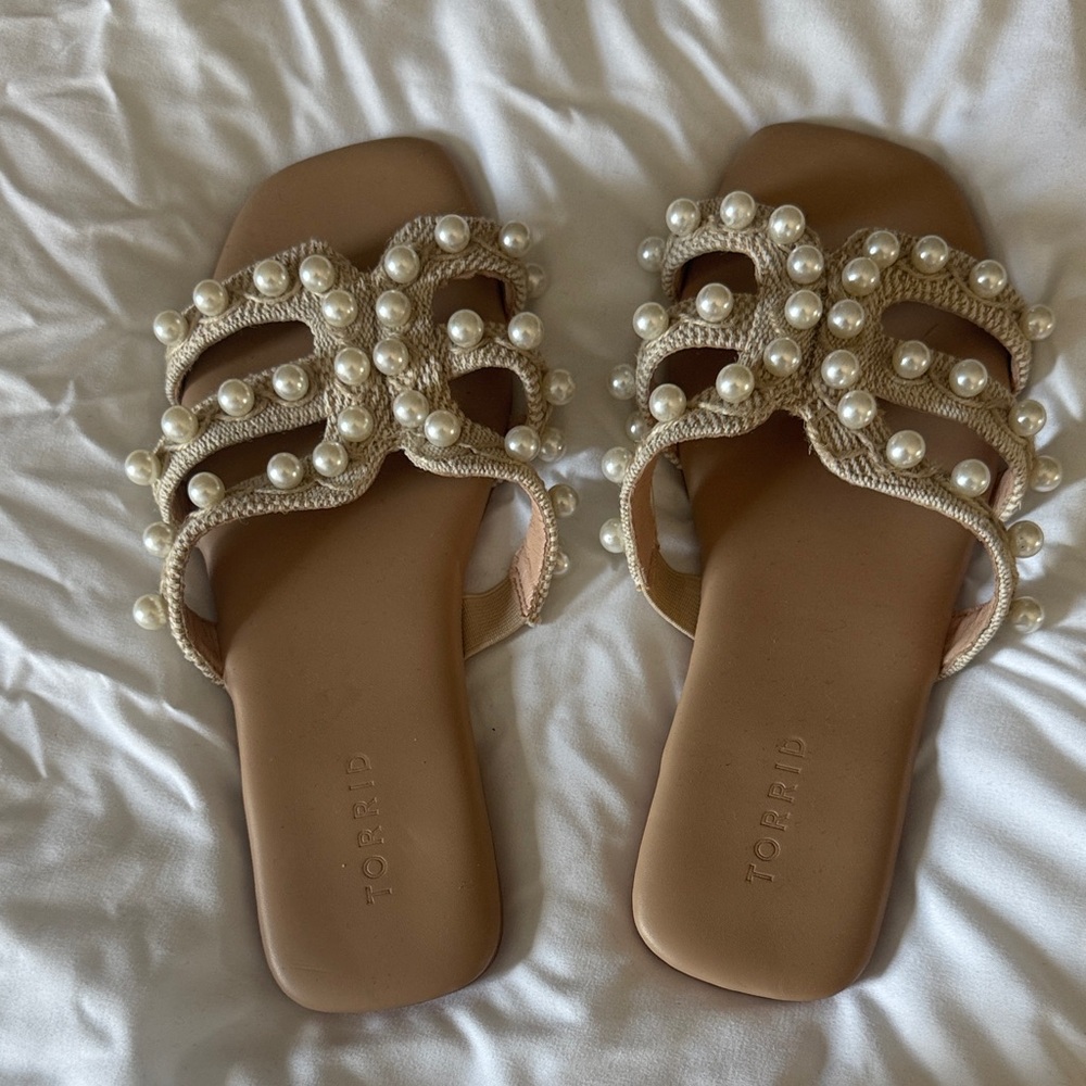 Torrid Pearl Embellished Cream Sandals